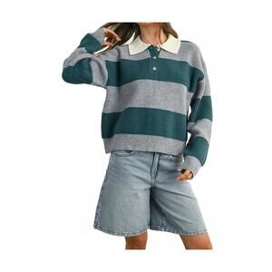 NEW BUTTERMELON tidepool striped sweater top in teal